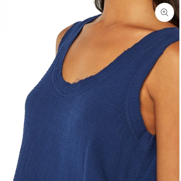 Three Dots Women’s Navy Blue Gauze Raw Hemline V-Neck Sleeveless Tank Size M - Picture 6 of 14
